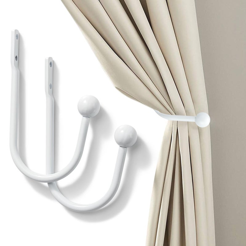 SIXZOONM Set of 2 Curtain Holdbacks, Metal Decorative Drapery Holdback, Wall Mounted Window Drapery Tiebacks for Bedroom, Livingroom, Office Come with Screws (White) - Image 1